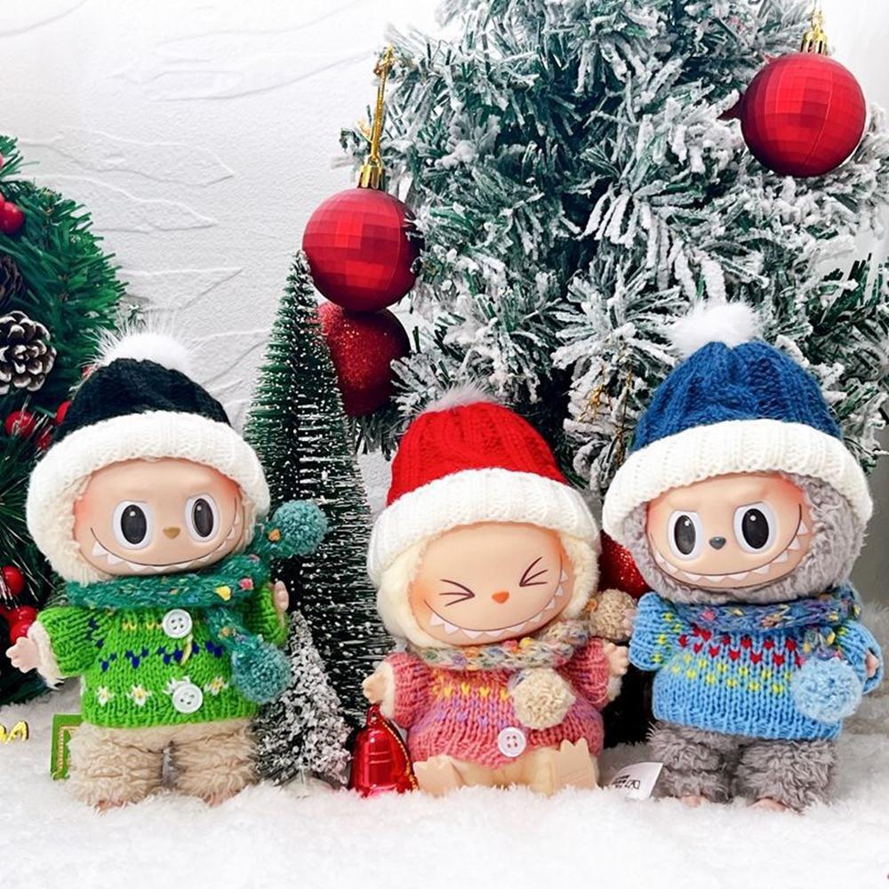 Doll Clothes Set for 17cm 1st/2nd/3rd Figures Winter Christmas Outfit with Sweater/Hat/Scarf (No Doll)