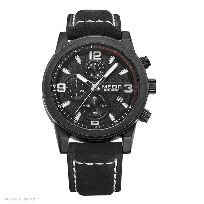 Повседневные спортивные часы-хронограф с кожаным ремешком, кварцевые наручные часы, водонепроницаемые, календарь, мужские деловые часы
