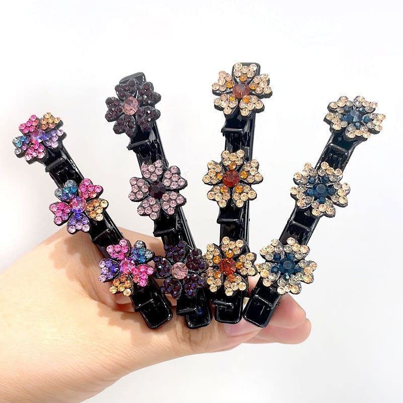 4pcs Sparkling Crystal Stone Braided Hair Clips Women Satin Fabric Hair Clips,Rsvelte Braided Hair Clip with 3 Small Clips, Multi Clip Hair Barrette