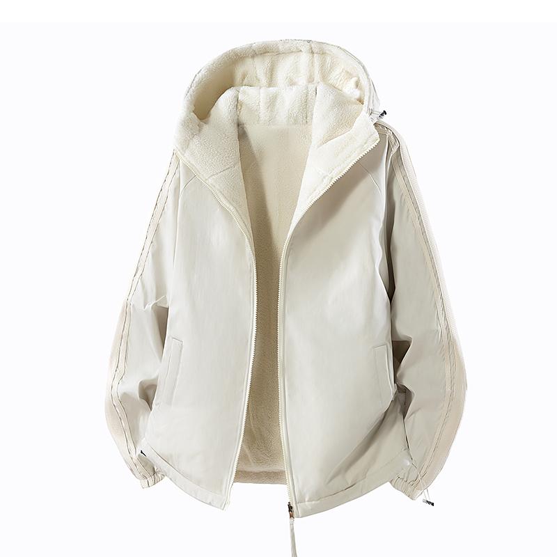 Уличная двусторонняя зимняя куртка из овчины с толстым флисом, повседневная хлопковая куртка с капюшоном, ветрозащитная и теплая хлопковая куртка