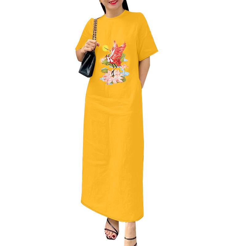 ZANZEA Женское повседневное платье с круглым вырезом и коротким рукавом