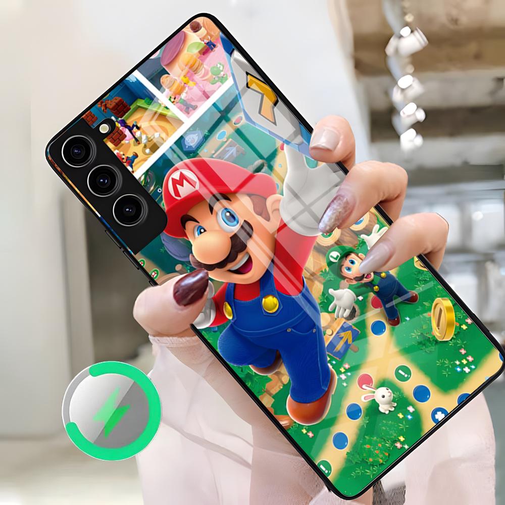 Чехол для телефона Super Marios Bros для Samsung S26 Ultra S25 Edge S23 S22 S21 S20 Ultra Plus S24 Fe A25 Магнитная стеклянная крышка