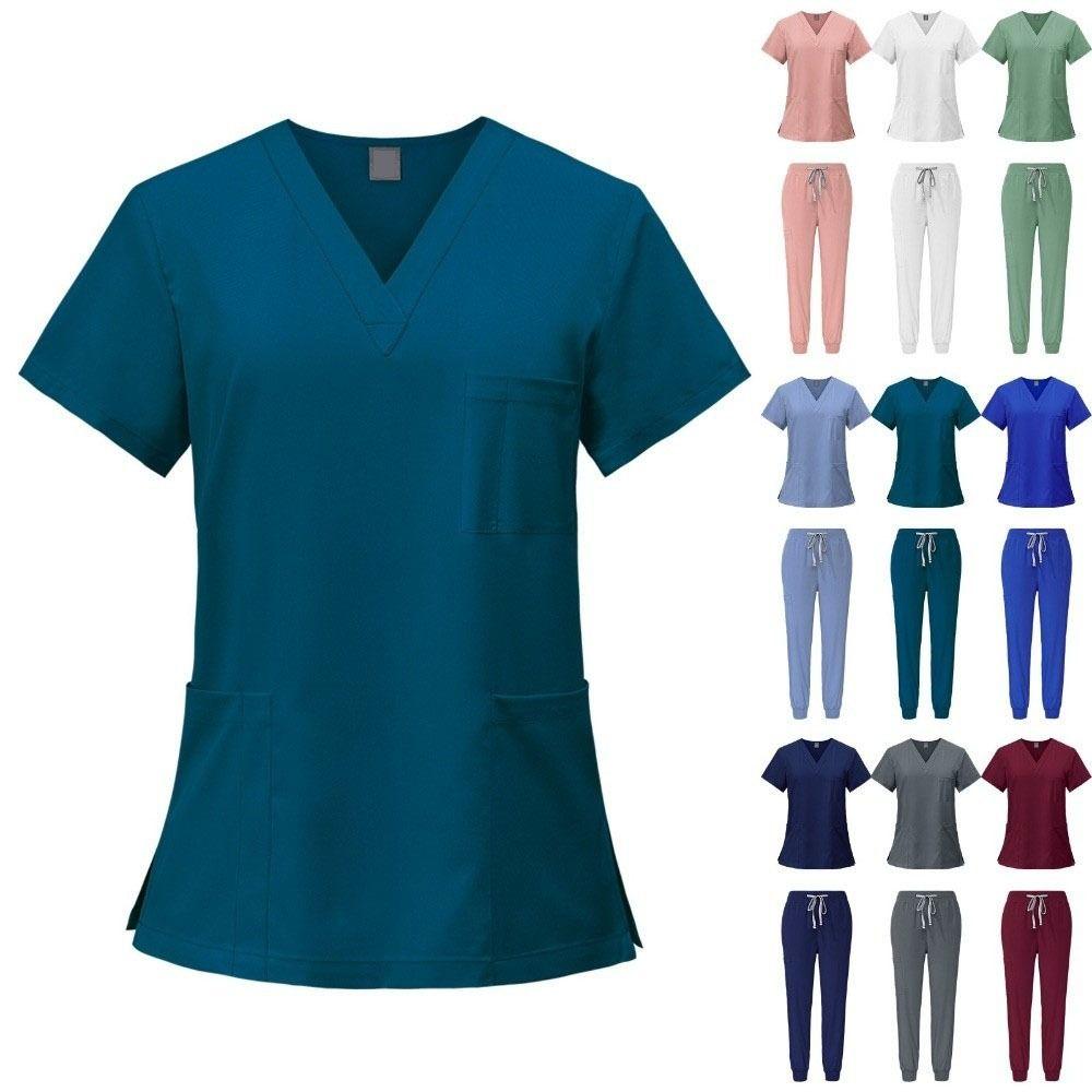 Unisex Nurse Uniforms V-neck Clinical Uniforms Professional Dentist Nursing Suit