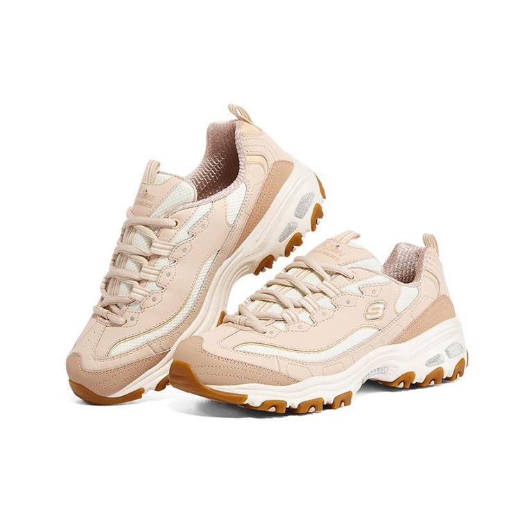 Skechers DLites 1.0 Молочный Чай Медвежья Кожа Удобные Универсальные Амортизирующие Прочные Низкие Повседневные Кроссовки Женские Светло-Желтые 13143-PCH