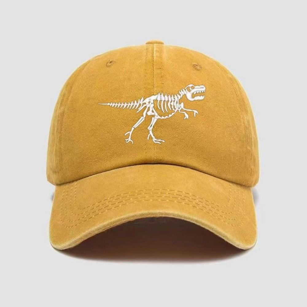 Curved Brim Dinosaur Skeleton Printed Hat Adjustable Dad Hat Baseball Cap for Men Women