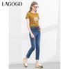 Lagogo Lago Valley New Cotton Comfortable Letter Maillard Sweet T-shirt for Women
