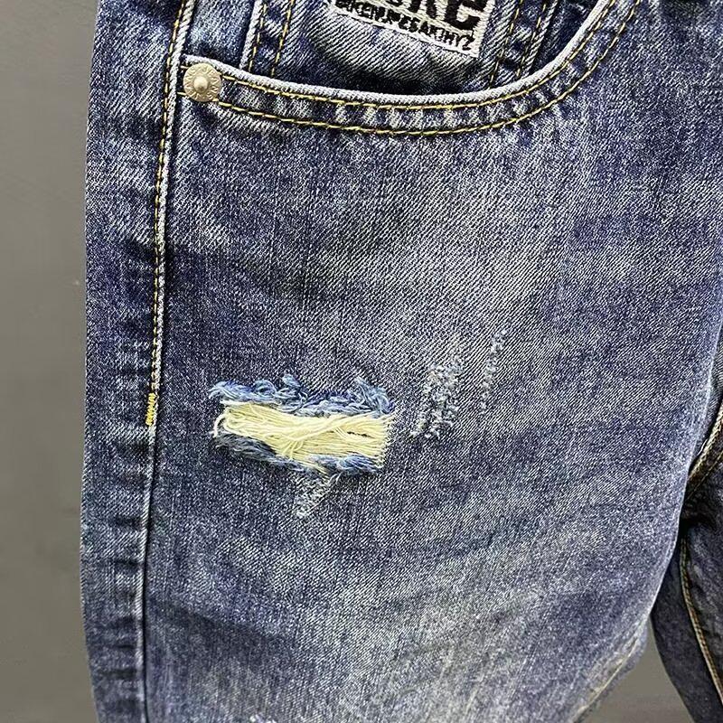 Мужские облегающие джинсовые шорты с рваными деталями — повседневный американский и корейский стиль