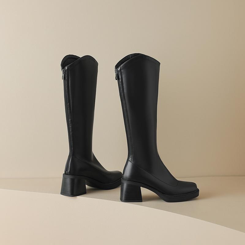 Krazing Pot Осенне-зимняя обувь из микрофибры, большие размеры, сапоги для верховой езды, квадратный носок, сохраняющие тепло, на молнии, размер 43, высокие сапоги до бедра