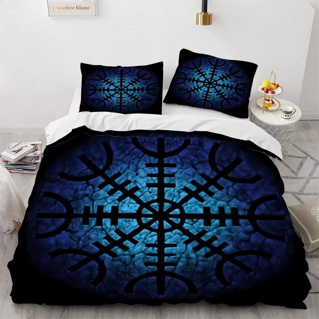 Viking Duvet Cover Set Nordic Viking Runes Print Bedding Set for Boys Teen Men King Size 2/3pcs Soft Polyester Comforter Cover