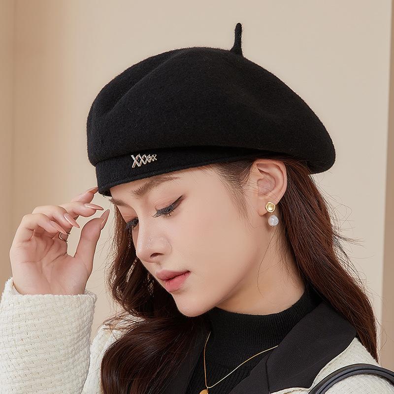 High-end wool beret children show white temperament autumn and winter new versatile foreign bud hat painter hat