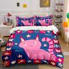 Pink Cat with Stars Design Bedding Duvet Cover Set Duvet Cover Pillowcases  (1*Duvet Cover 2*Pillowcases, without duvet insert)