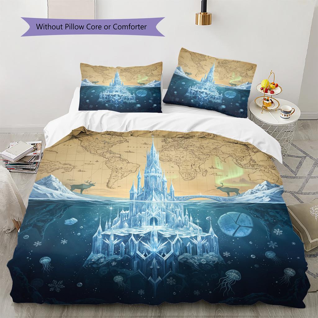 Ocean Fantasy Castle Pattern Bedding Quilt Set Home Decoration Gift (1 * duvet cover + 2 * pillowcase without core)