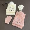 Warm Winter Clothing for Kids Hat Gloves Scarf Set Kids Knitted Pompom Hat Cute Toddlers Bunny Embroidery Cozy Boys Girls Ages 2 to 6 Windproof