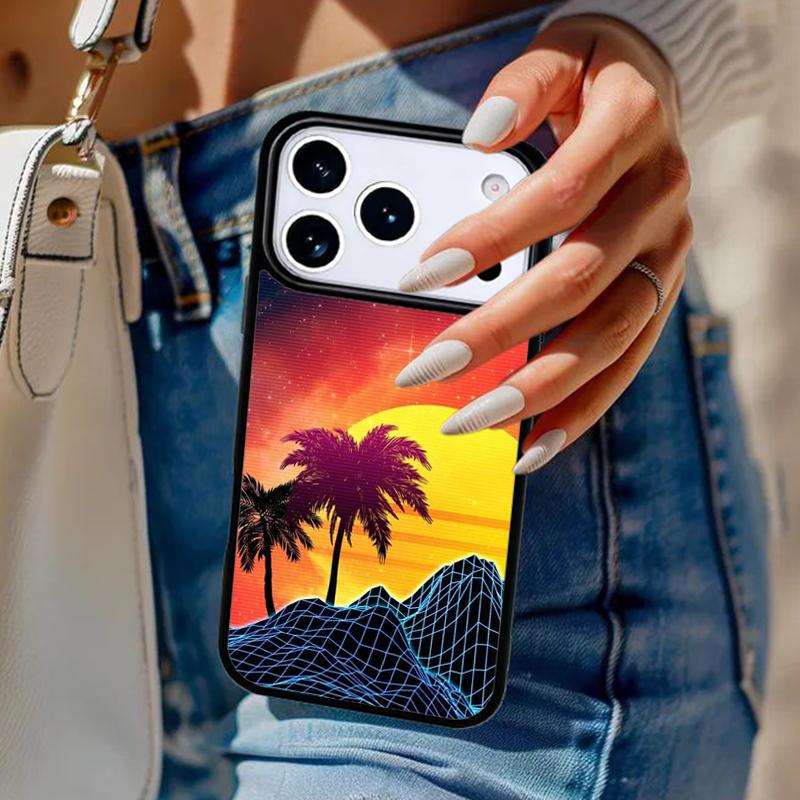 Синтвейв Солнце Неон 80-х Чехол для Телефона Для iPhone 17 Air 14 15 13 12 Max Чехол Для Apple 16e 11 Pro Max Plus Coque