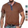 Мужская летняя футболка с короткими рукавами, вафельные рубашки с цветными блоками, рубашки на пуговицах, мужская одежда в стиле ретро, ​​пуловеры, повседневная повседневная верхняя одежда