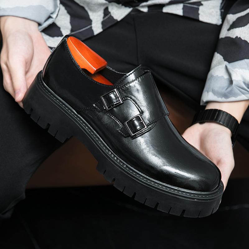 Модные черные мужские туфли на платформе, оксфордские туфли, деловые, формальные, кожаные туфли, мокасины с двойной пуговицой, толстая подошва, повседневная обувь на мягкой подошве