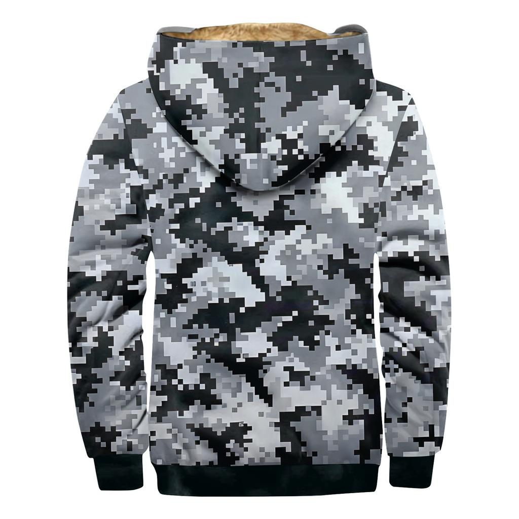 Men's Winter Camouflage Print Jacket Men's Casual Trend Zipper Hooded Jacket