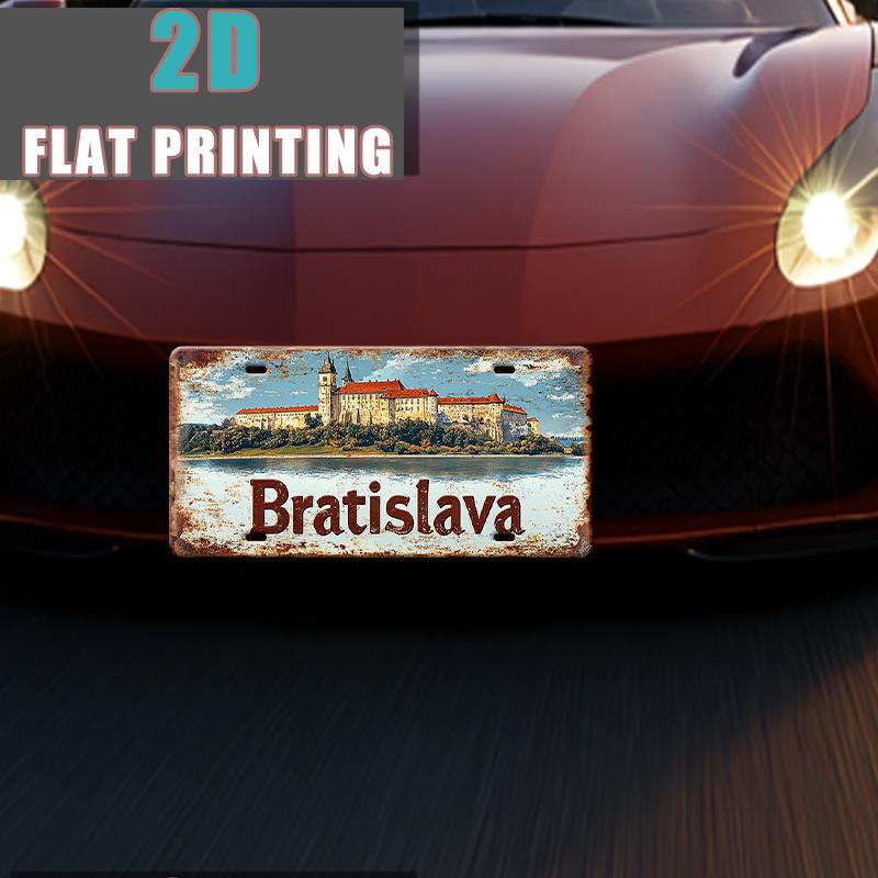 High Definition Metal Tin Sign Bratislava Castle Vintage License Plate Style Wall Art Decor for Home Garage Bar