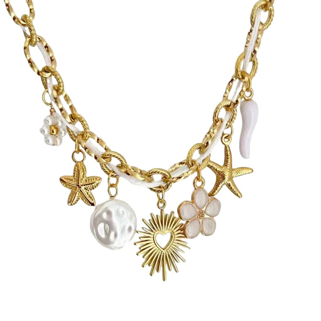 Adjustable Stainless Steel Rope Chain Necklace with Various Pendant Beach Neck Jewelry Suitable for Women and Girls