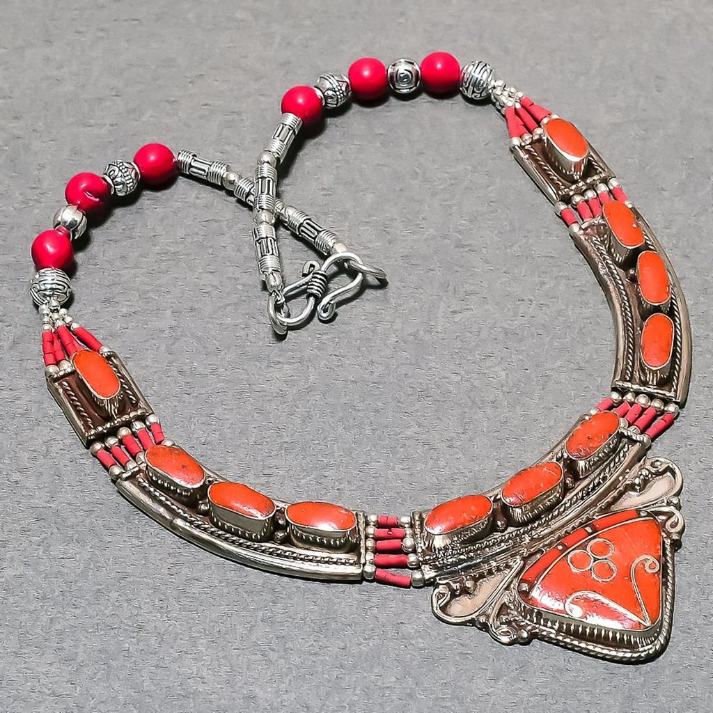 Vintage Nepali Tibetan Buddhist Necklace Natural Coral 18" Ethnic Jewelry NN 975