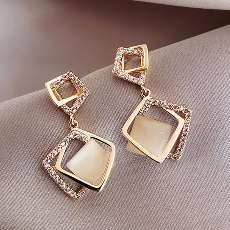 S925 silver needle opal stud earrings femininity geometric love premium earrings ins style Korean earrings collection