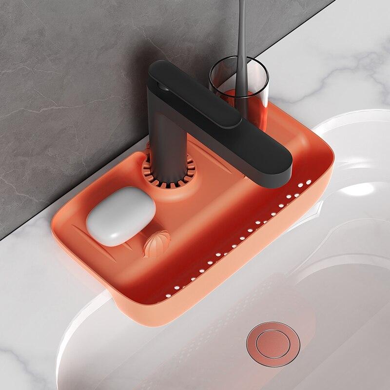 Household Silicone Sink Drain Rack Faucet Splash Proof Drain Rack Water Collecting Pad Sponge Rag Steel Wool Gadget Storage Box