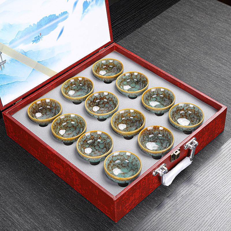 Kiln Change Jian Zhan Ceramic Kung Fu Tea Set Tea Cup Set Small Tea Bowl Tasting Cup Tea Cup Colorful12For home use and gift giv