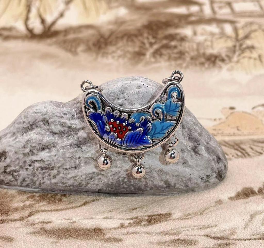 JMXD-Китайский тренд с эмалевым цветом тайского серебра ретро старый Seiko обожженный синий пион цветок замок кулон