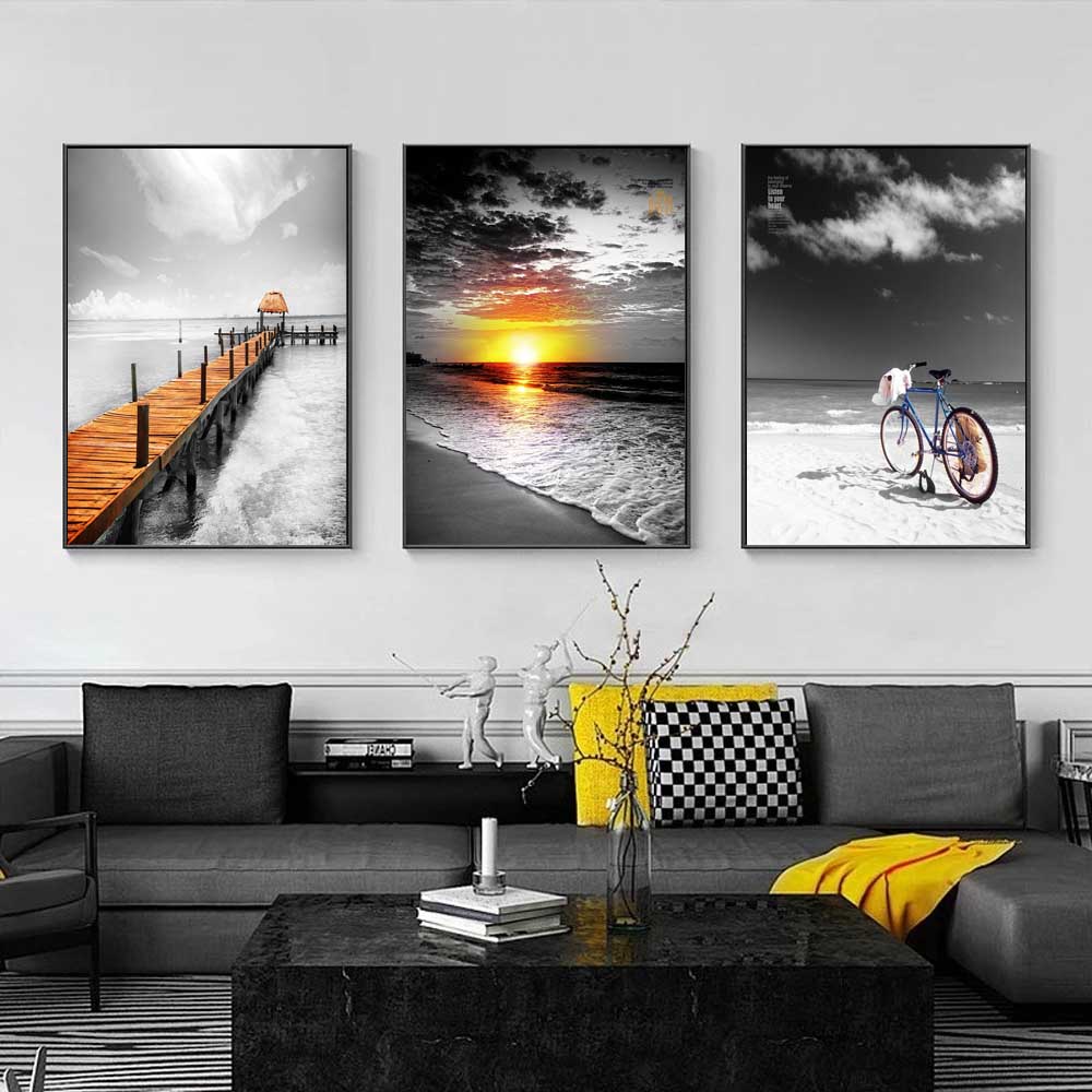 Ретро-арт уличный фонарь пейзаж холст картина морской закат плакат офис настенная живопись гостиная украшение дома фреска без рамки