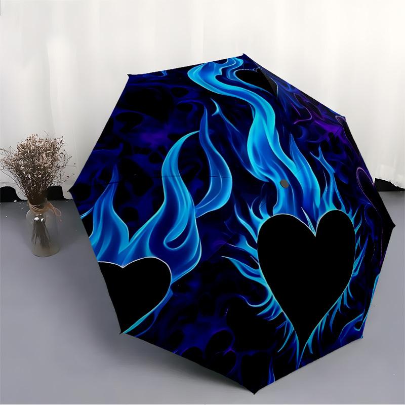 1pc Heart FlameAutomatic Folding Umbrella, Portable & Foldable Design with 8 Ribs, Casual Outdoor Accessory yy250804291