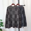 Осень новый свитер пуловер с пайетками и дизайном бороды с рваным краем, клетчатый свободный вязаный свитер топ женский
