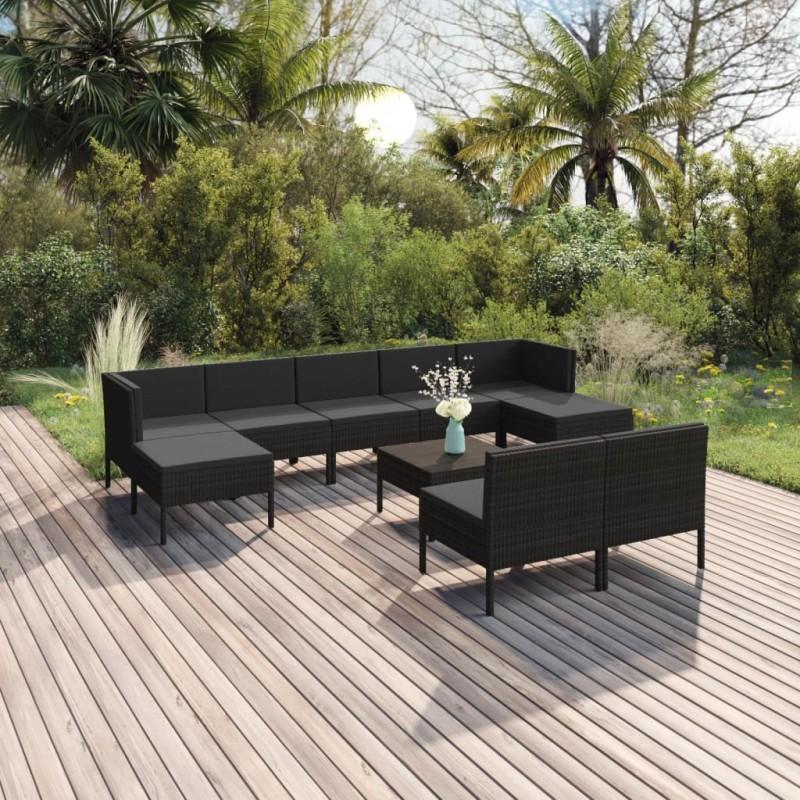Day and Night - Day and Night Garden Furniture Set 10 Pieces Black Synthetic Rattan Cushions