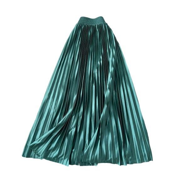 Юбка макси с высокой талией, глянцевая длинная юбка, однотонная, плиссированный дизайн, большой подол, юбка для танцев, для работы, отдыха, повседневной носки