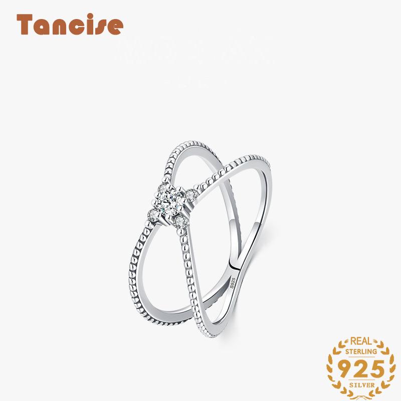 Tancise Classic 925 Sterling Silver Zircon Ring Ladies Jewelry Wedding Promise Party Gift