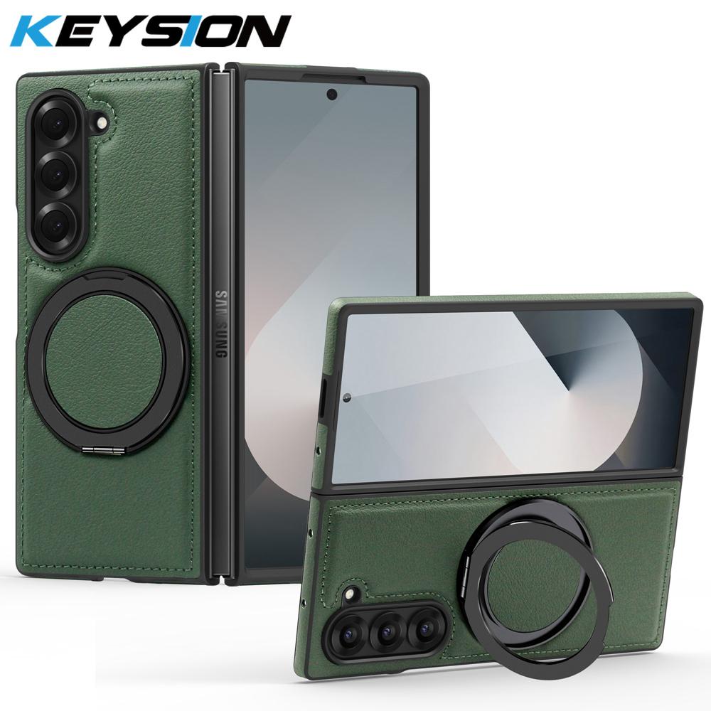 KEYSION Чехол из искусственной кожи MagSafe для Samsung Z Fold 6 5 4 3 5G с вращающимся на 360° магнитным кольцом-подставкой и функцией беспроводной зарядки