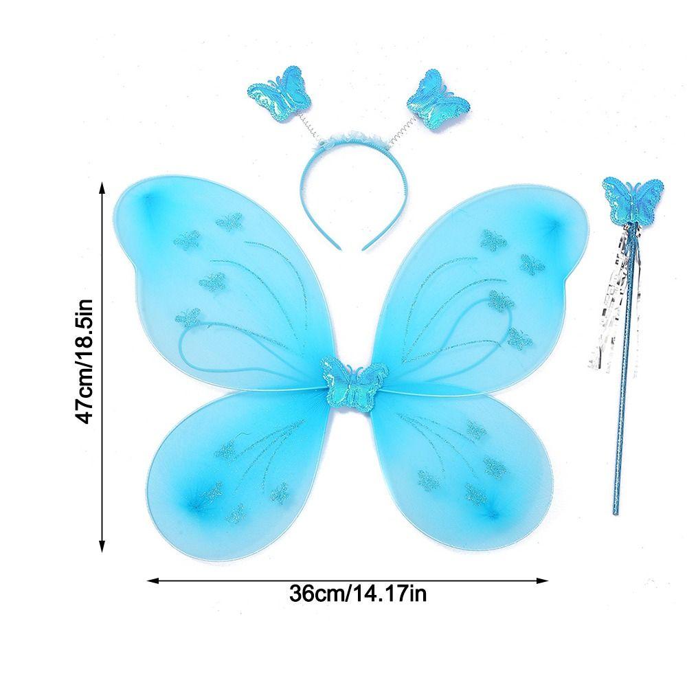 3Pcs/Set Costume Kids Butterfly Headband Wings Dressing Up Party Props Princess Costume Sets with Fairy Wand Fairy Wing Girls