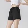 Women's Spring & Summer Pure Black Casual Sports Shorts, Quick - Dry Mid - Waist Drawstring Shorts for Fitness, Quarter Length Yoga Shorts
