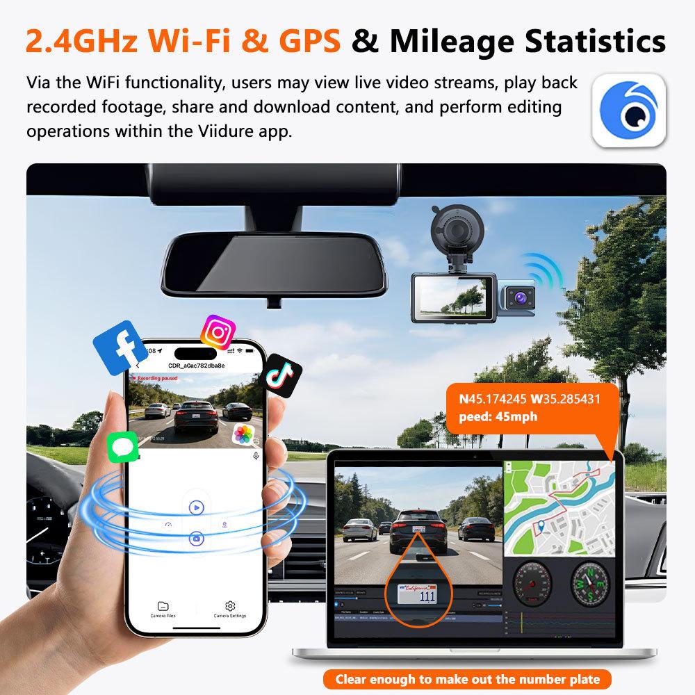 3-Channel 4K Dash Cam - Triple Recording, Night Vision, Wide Angle, WiFi, Phone Sync, Parking Monitor