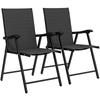 Folding Garden Chairs Set of 2, Foldable Garden Dining Chairs with High Back, Armrests, Texteline Seat, Black