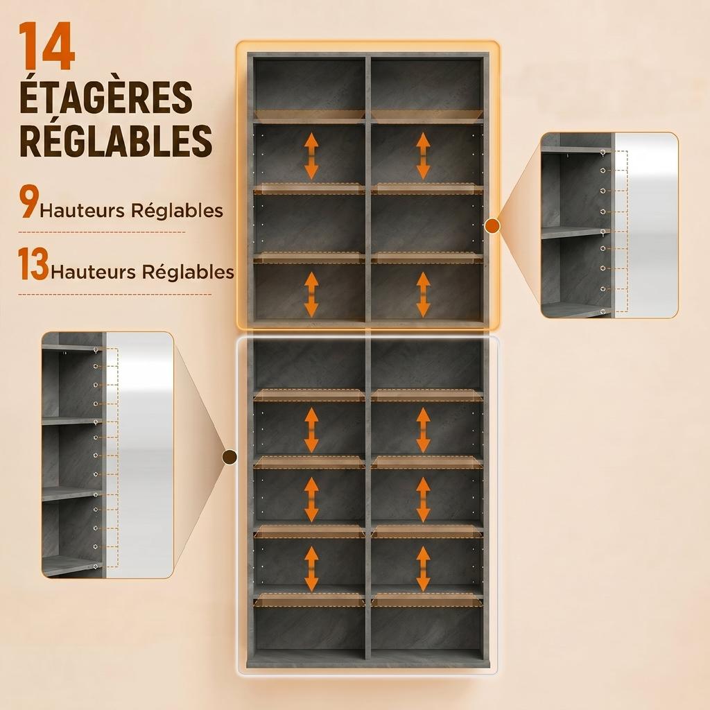 CD and DVD Storage Unit, 18 Compartments, 78.5 x 24 x 175 cm, Light Grey