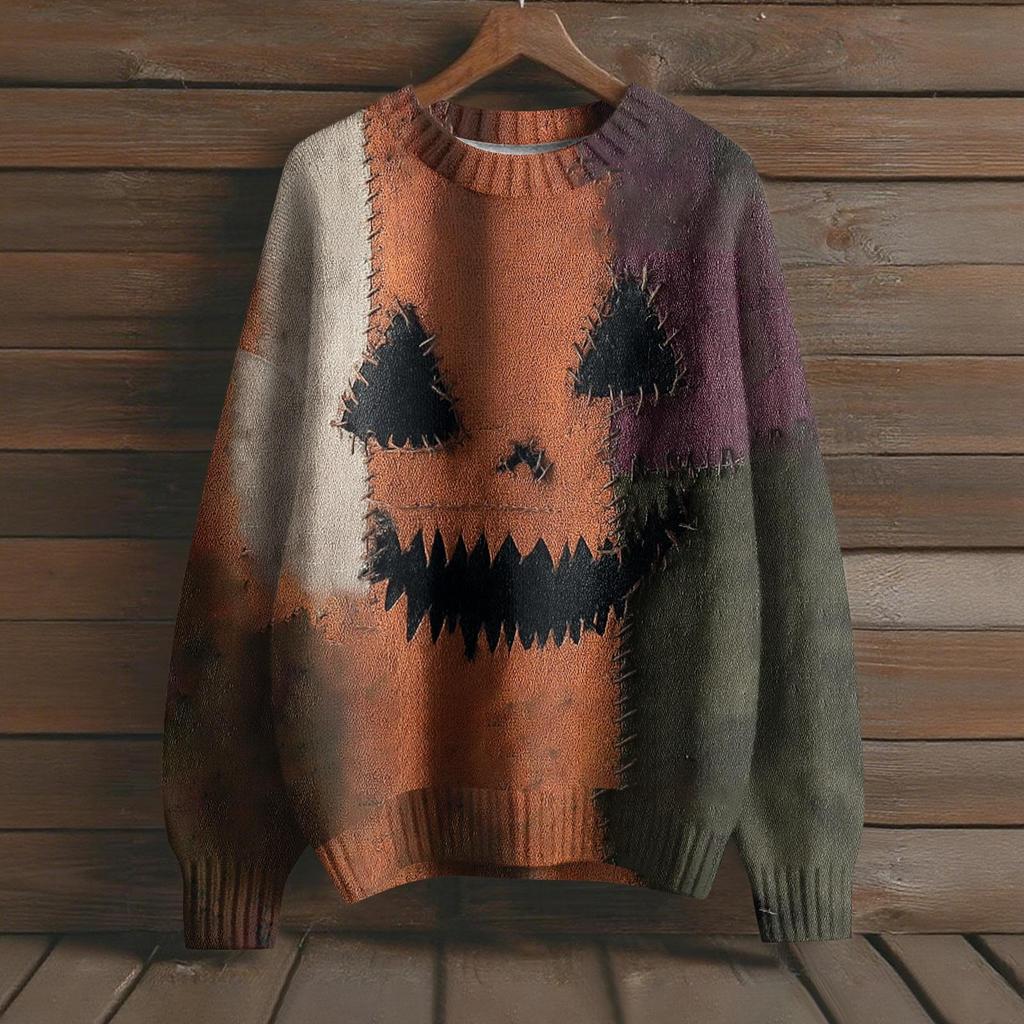 Пуловеры с длинным рукавом для женщин, с круглым вырезом, повседневные, милые, с принтом, вязаные, оверсайз