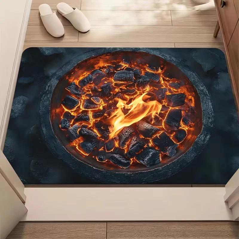 3D Lava Visual Illusion Doormat Cracked Volcano Pattern Non Slip Entrance Mat Funny Prank Floor Rug for Home Entryway Decor