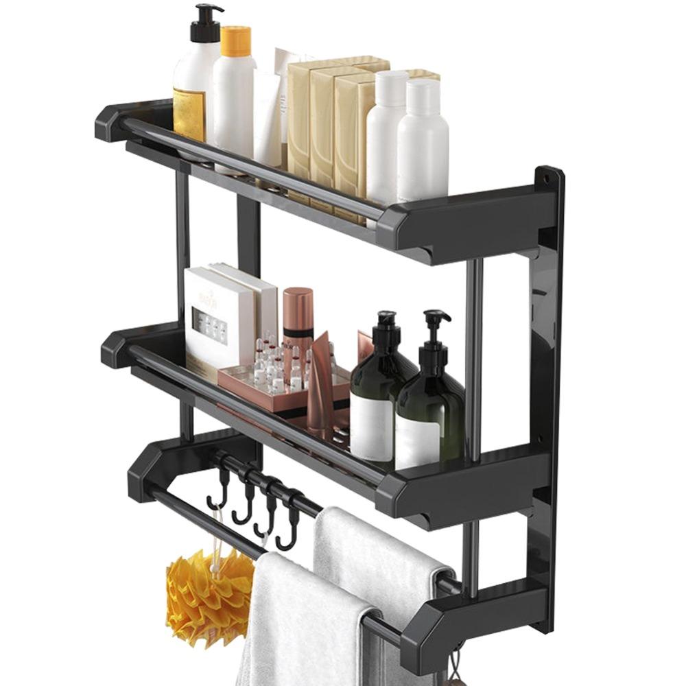 Double Layer Shower Caddy Black Bathroom Shelf Practical Bathroom Storage Rack Space Saving