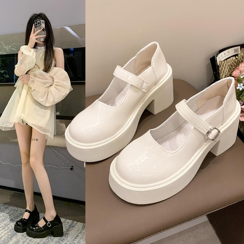 Туфли Мэри Джейн осенью и зимой 2024 года, новые туфли на толстой подошве с круглым носком, туфли-лодочки с неглубоким вырезом, универсальные туфли на высоком каблуке