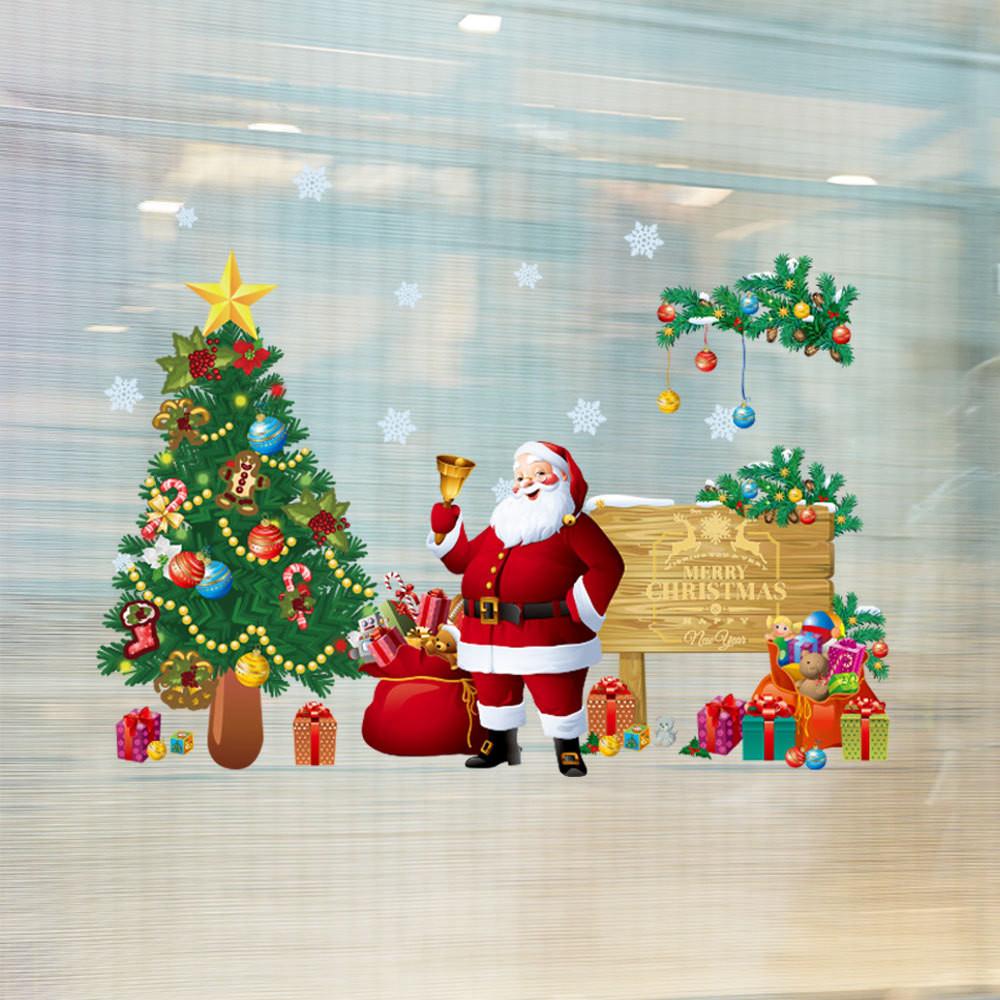 Christmas Wall Sticker Pvc Decorative Removable Santa Claus And Christmas Tree For Home Decor