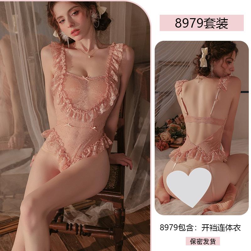 Sexy Lace Seduction Onesie Women's Pure Desire To Open the Crotch Sex Perspective Uniform Suit Pajamas