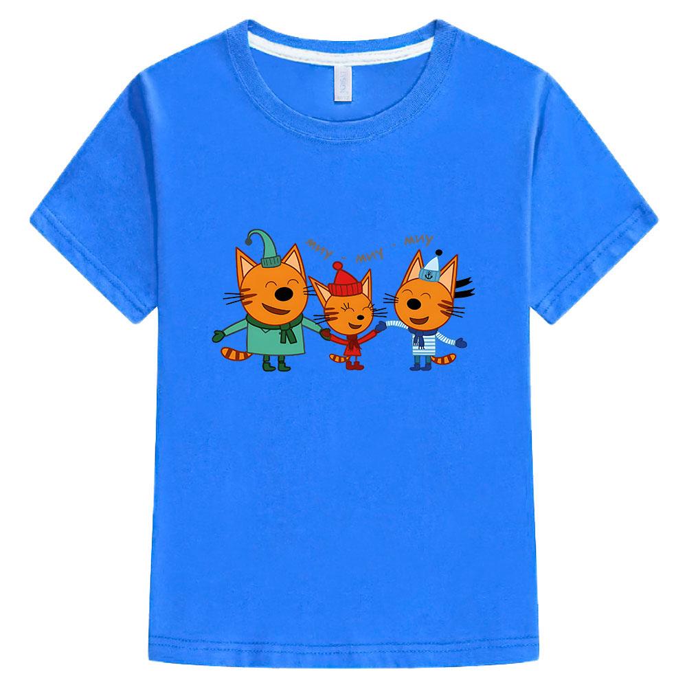 Футболка с принтом Kid-e-cats Мультяшные детские футболки Три котенка Русская смешная одежда Летние детские топы Одежда для девочек и мальчиков