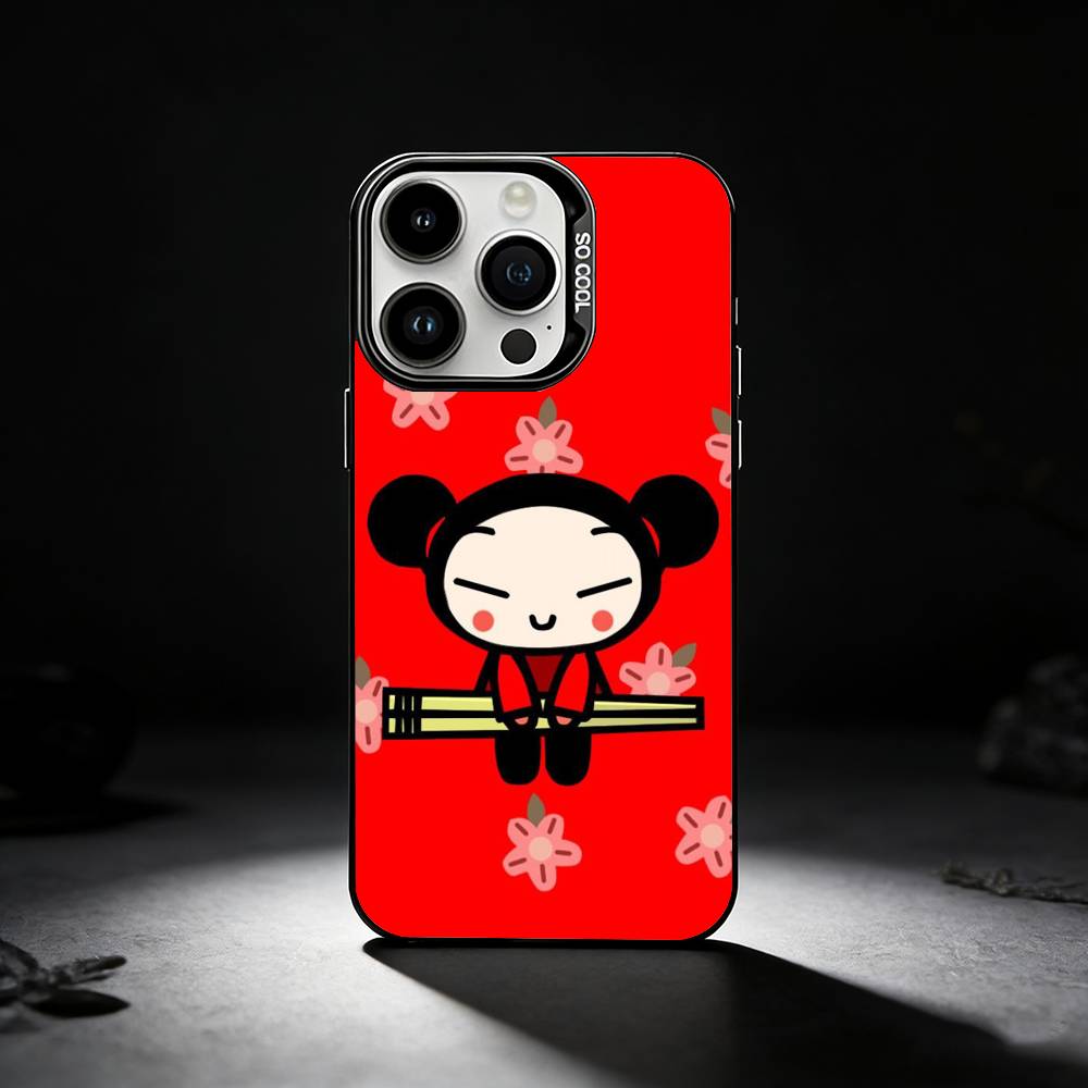 Pucca Cute Love Phone Case For iPhone 17,16,15,14,13,12,11 Plus,Pro Max,XS,Colored silver phone case