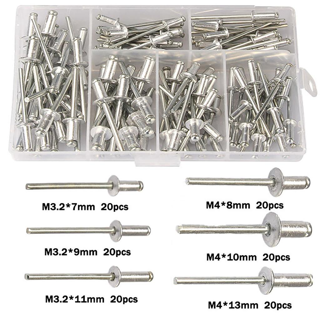 120Pcs Rivets / Heavy Duty Riveter Set Pop Rivet Gun Assortment Kit Hand Tools Rivet Nut Tool