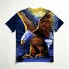 Men's casual T-shirt with a bald eagle print, complemented by wolf shadows and a gradient background, featuring a street style.